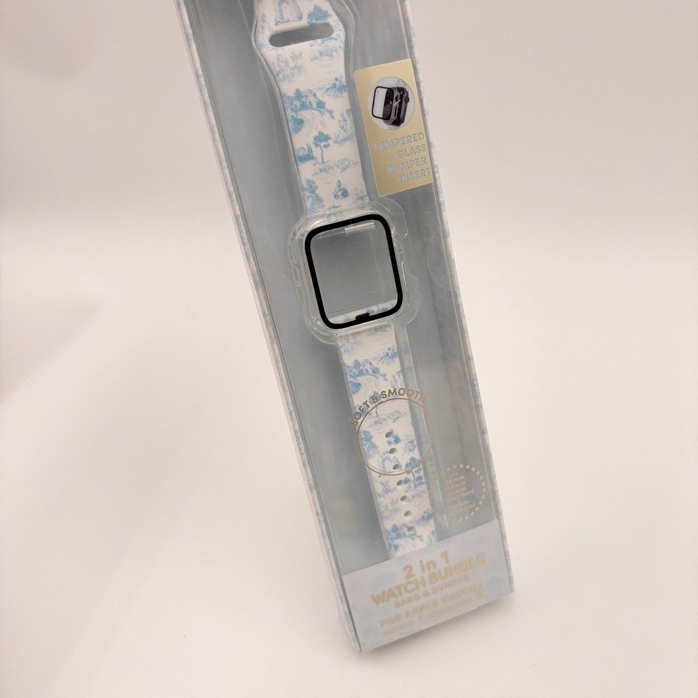 XO Poppy Blue Toile Apple Watch Band Bumper Bundle 38mm 40mm 41mm Series 1-9 SE